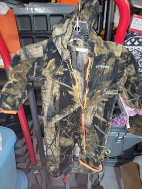 Columbia Toddler Fleece One-Piece in Mossy Camo with Orange Trim